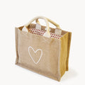 Heart Lined Jute Garden Tote, Handmade Market & Flower Bag