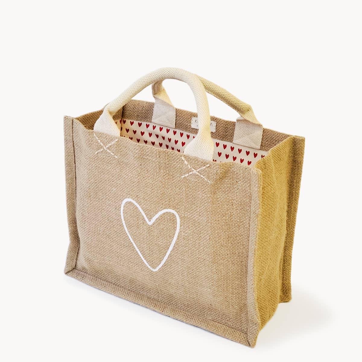 Heart Lined Jute Garden Tote, Handmade Market & Flower Bag