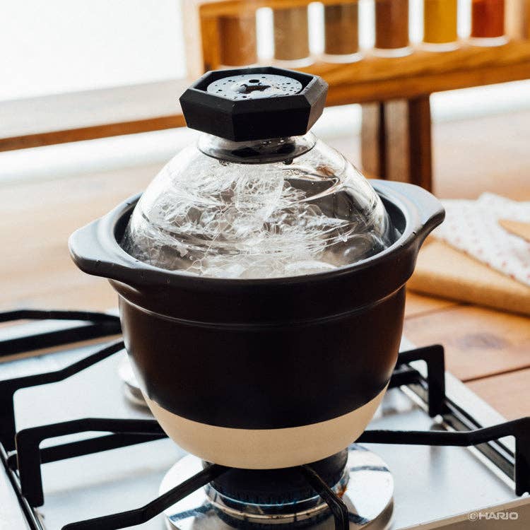 Gohan Gama Ceramic Rice Cooker with Glass Lid & Whistle, Made in Japan — Hario