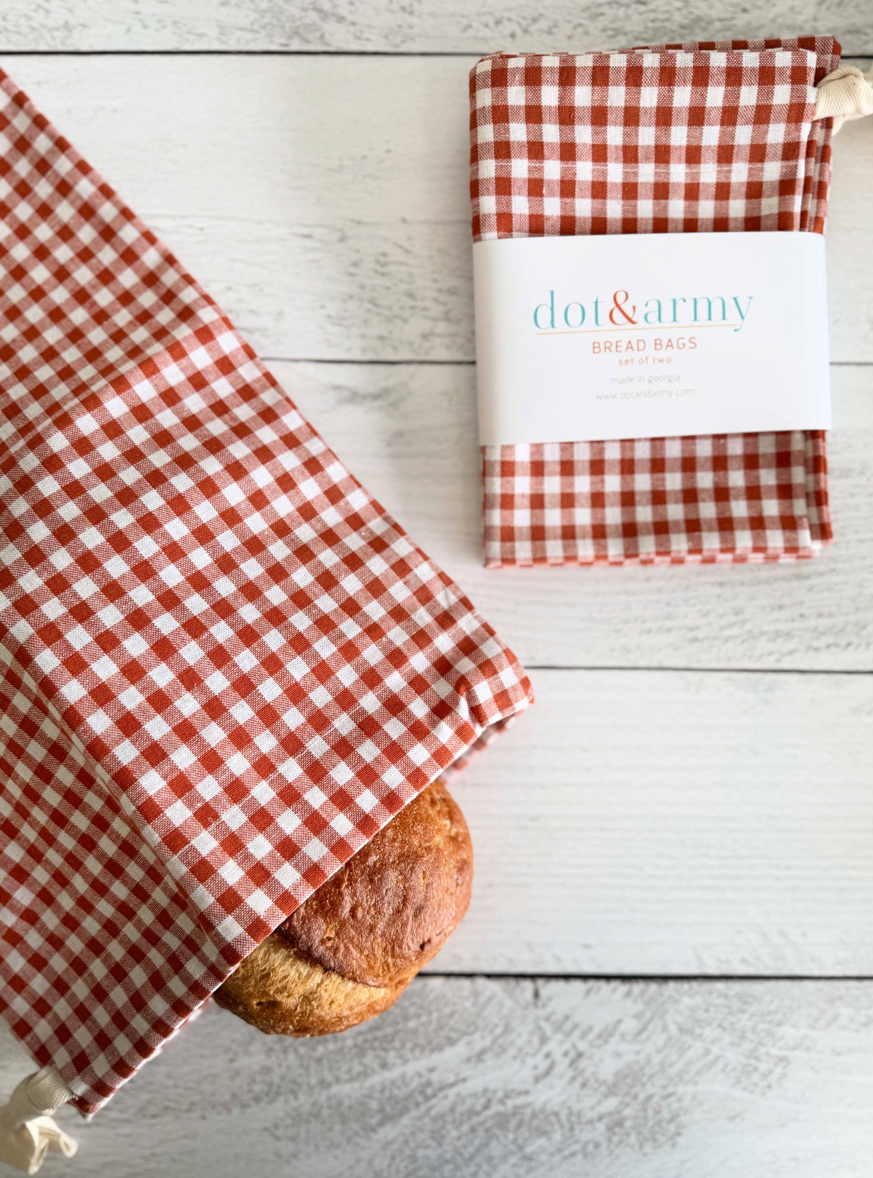 Papaya Check Linen Bread Bags, Set of 2 MADE IN USA!