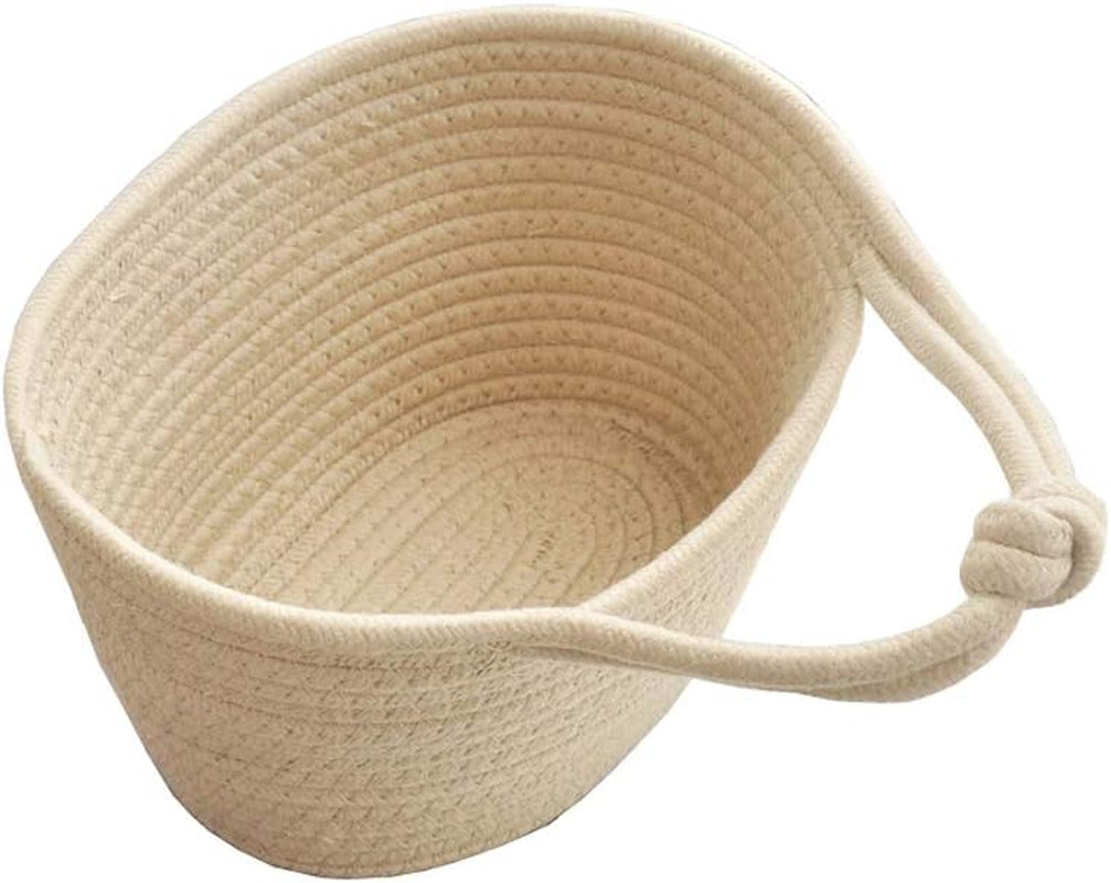 Personality Cotton Woven Fold Snacks Debris Sorting Storage Basket Hang Rope Woven Home Decor for Kids Room Decorative Perfect for Storing Small Household Items (Beige)