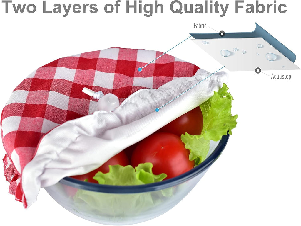 Handmade Reusable Cotton Fabric Bowl Covers - Two Layers of Fabric (Set of 3, Red Plaid-2)