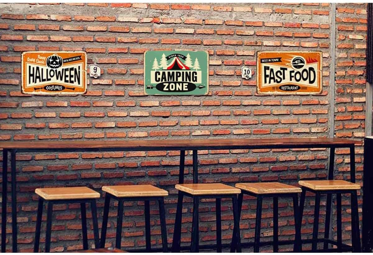 Camping Zone Tin Sign, Vintage Metal Tin Signs for Cafes Bars Pubs Shop Wall Decorative Funny Retro Signs for Men Women 8X12 Inch