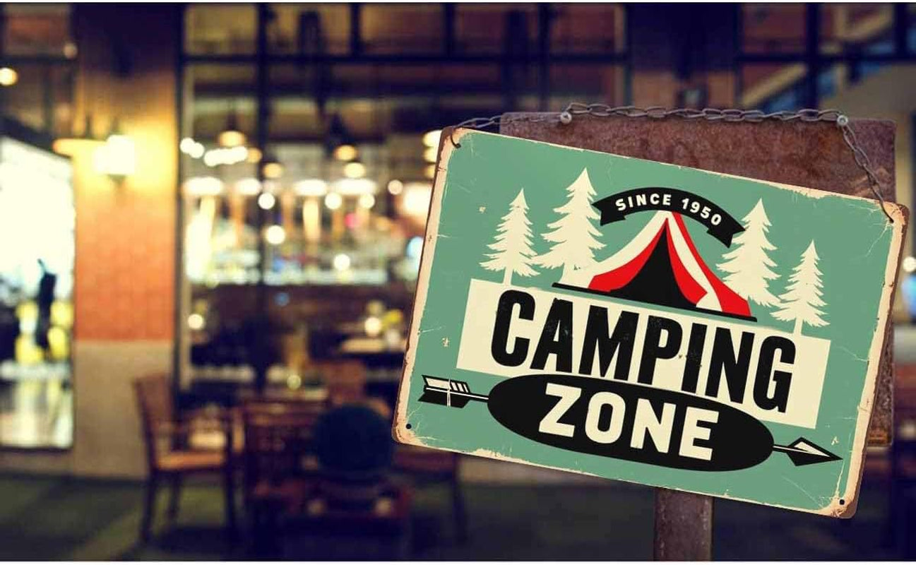 Camping Zone Tin Sign, Vintage Metal Tin Signs for Cafes Bars Pubs Shop Wall Decorative Funny Retro Signs for Men Women 8X12 Inch