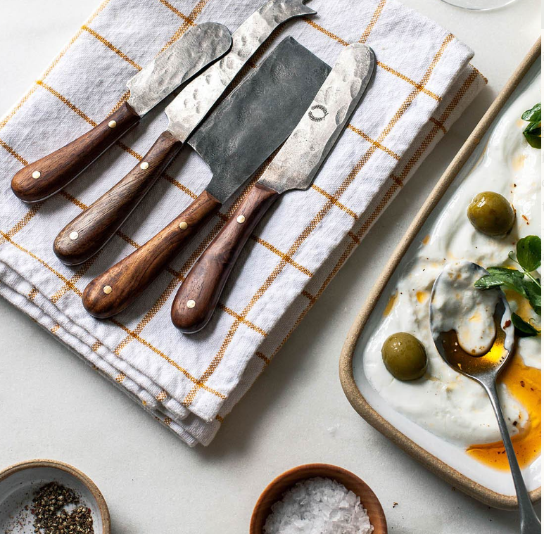 Farmhouse Pottery Artisan Forged Cheese Knife Set – Handcrafted Charcuterie Knives (Set of 4)