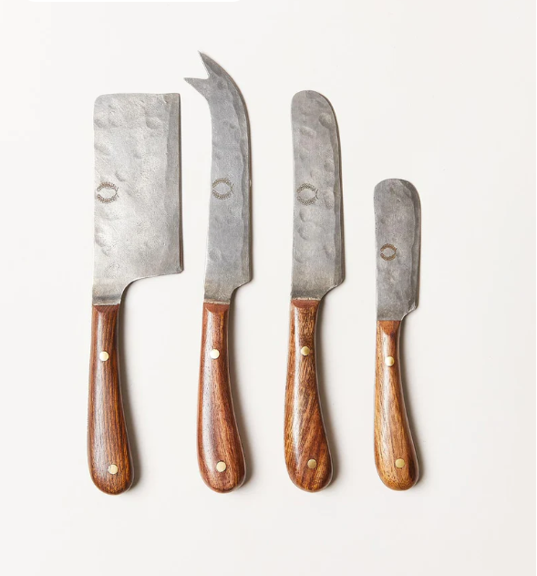 Farmhouse Pottery Artisan Forged Cheese Knife Set – Handcrafted Charcuterie Knives (Set of 4)