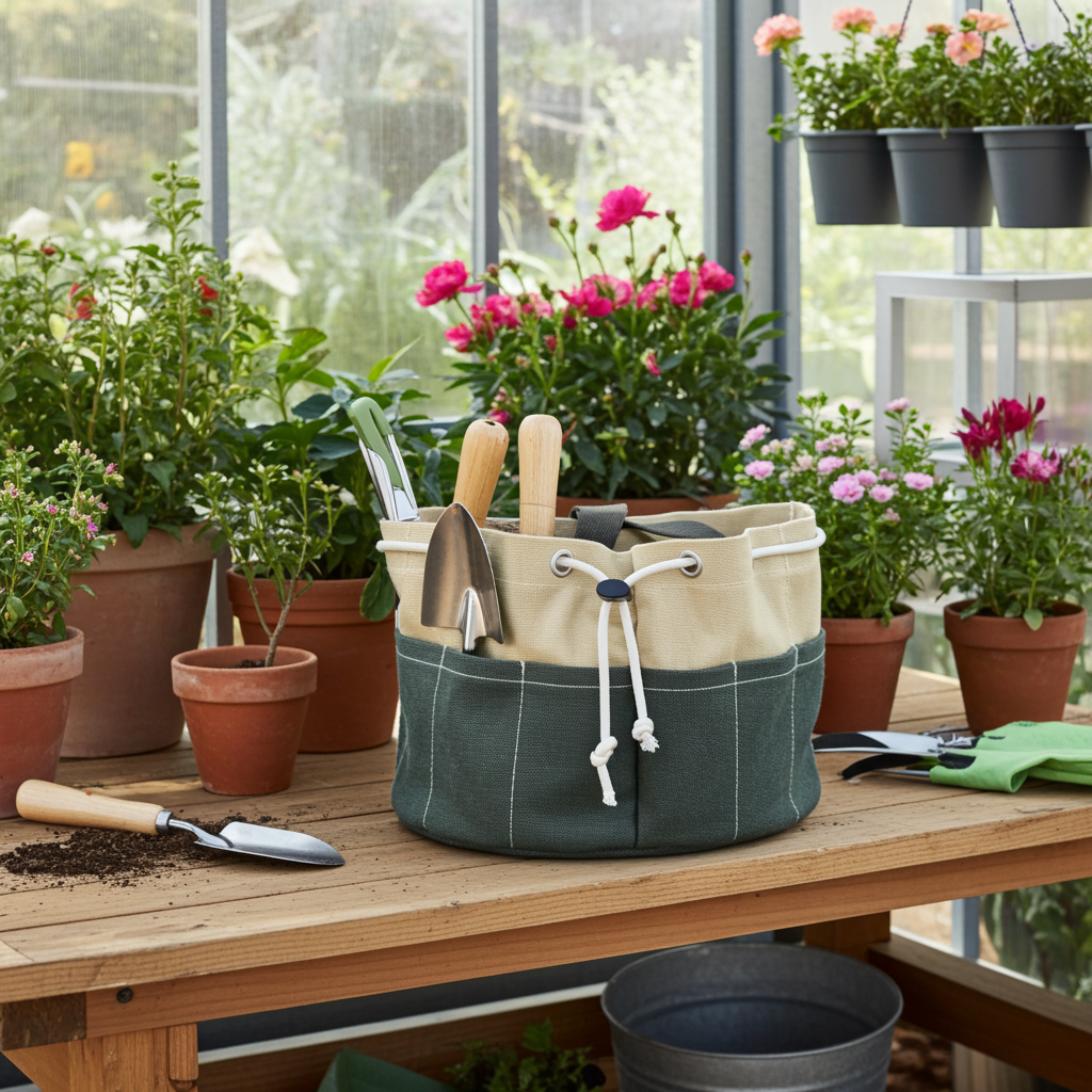 Waxed Canvas Garden Tool Organizer, Charming Bucket Tote for Cottage Garden Storage