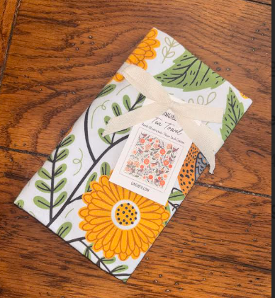 Gingiber Mums & Robins Tea Towel | Artisan-Illustrated Cotton Kitchen Towel