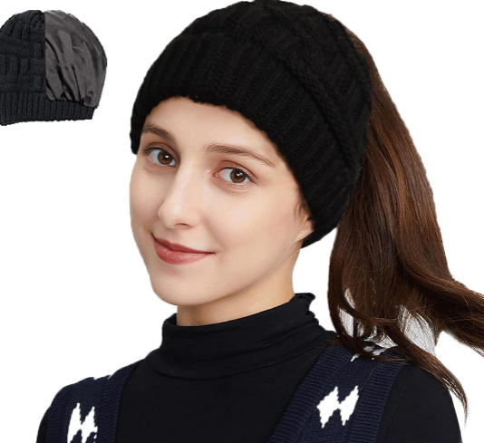 Women’s Satin-Lined Beanie ... Frizz-Free Hair Cable Knit Winter Hat