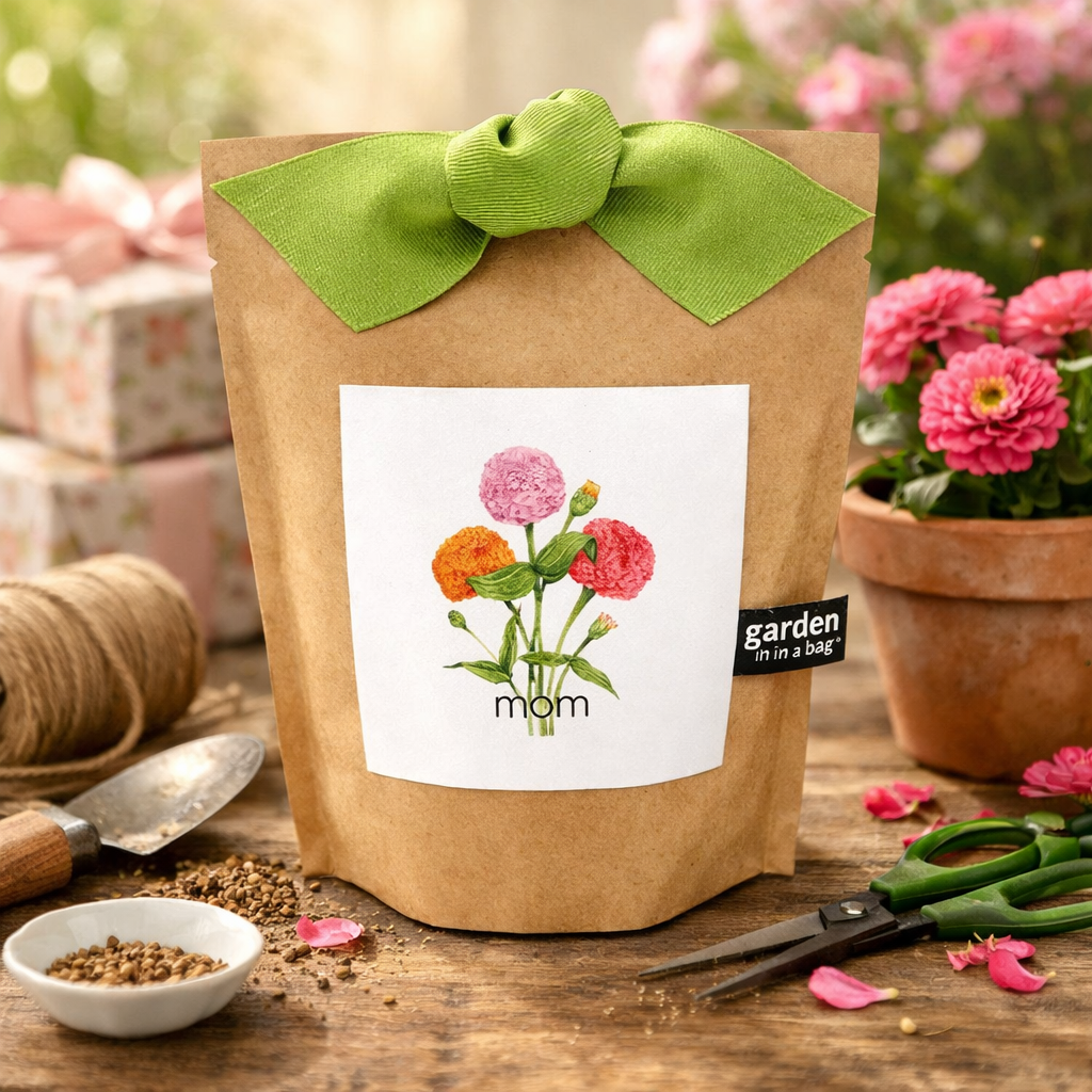 Mom Garden in a Bag – Zinnia Flower Growing Kit Gift for Mother’s Day