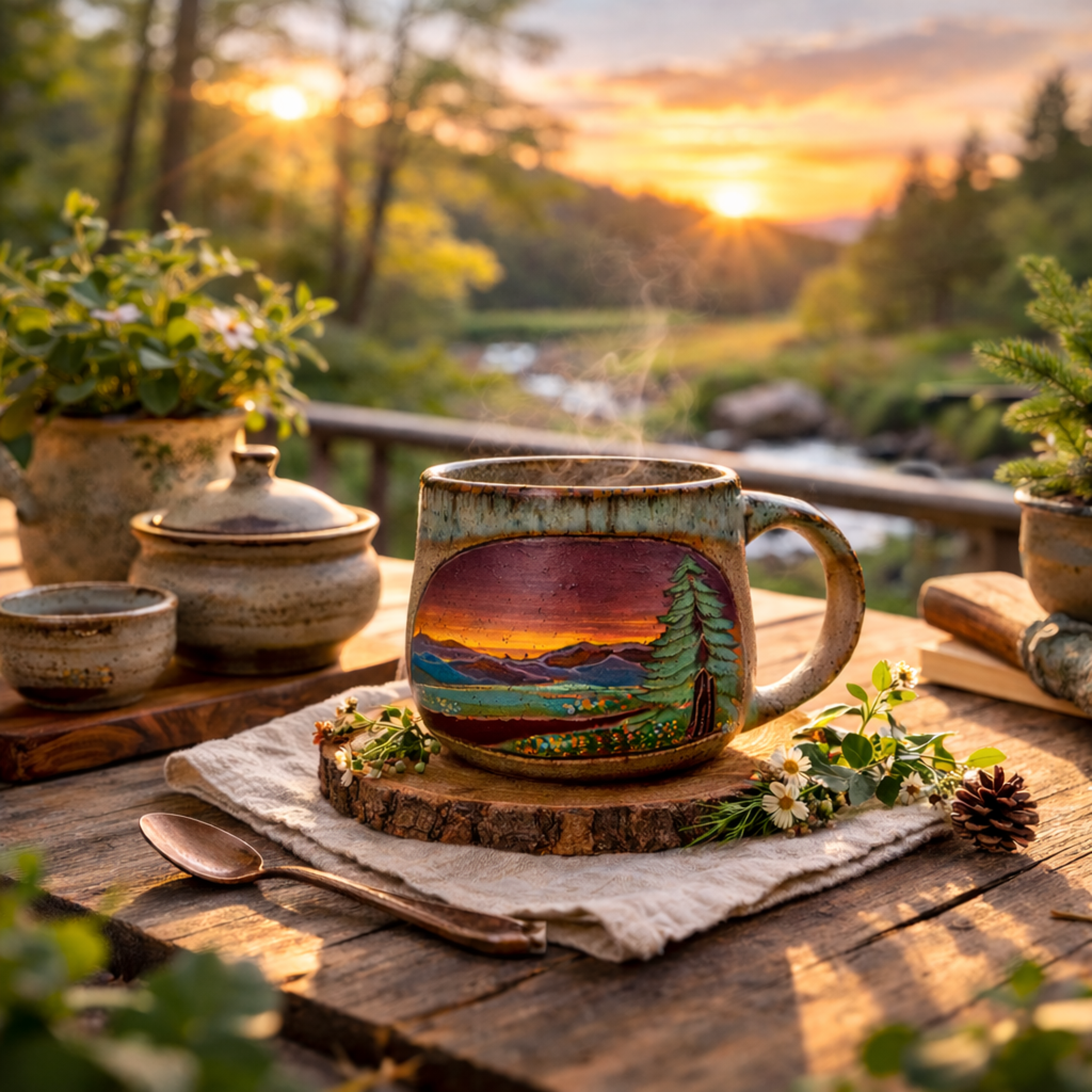 Forest Jeannie Pottery Artisan Mountain Stoneware Mug · 16 oz | Choose Your Design