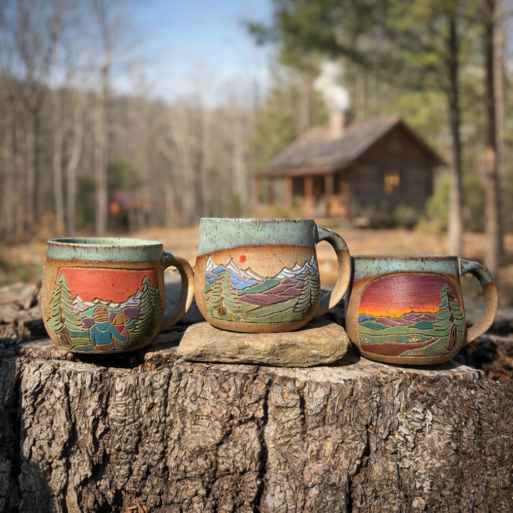 Forest Jeannie Pottery Artisan Mountain Stoneware Mug · 16 oz | Choose Your Design