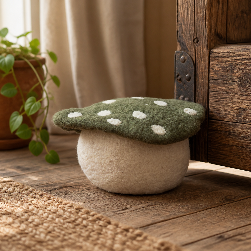 Artisan Wool Felted Mushroom Doorstop