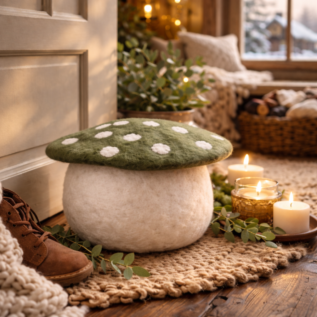 Artisan Wool Felted Mushroom Doorstop