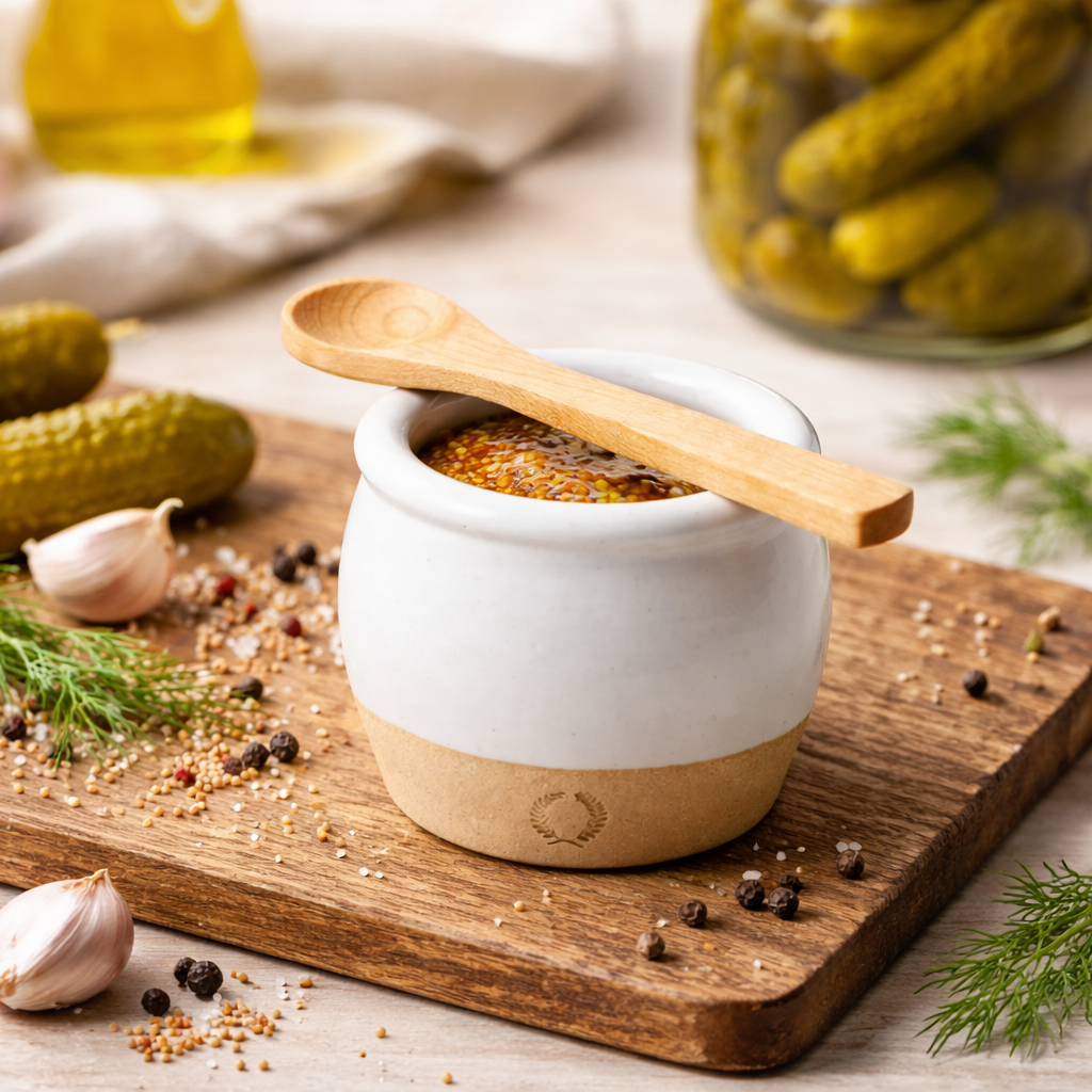 Farmhouse Pottery Stoneware Pickle Pot with Wooden Spoon – Handmade Vermont Pottery