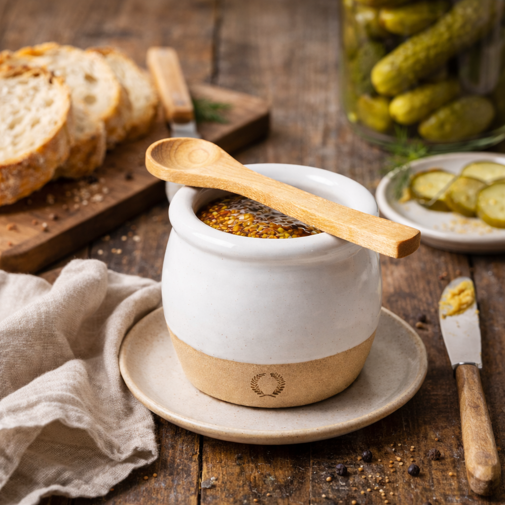 Farmhouse Pottery Stoneware Pickle Pot with Wooden Spoon – Handmade Vermont Pottery
