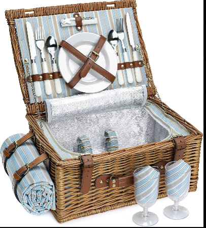 Classic Willow Picnic Basket Set with Blanket & Cooler, 2 or 4 persons