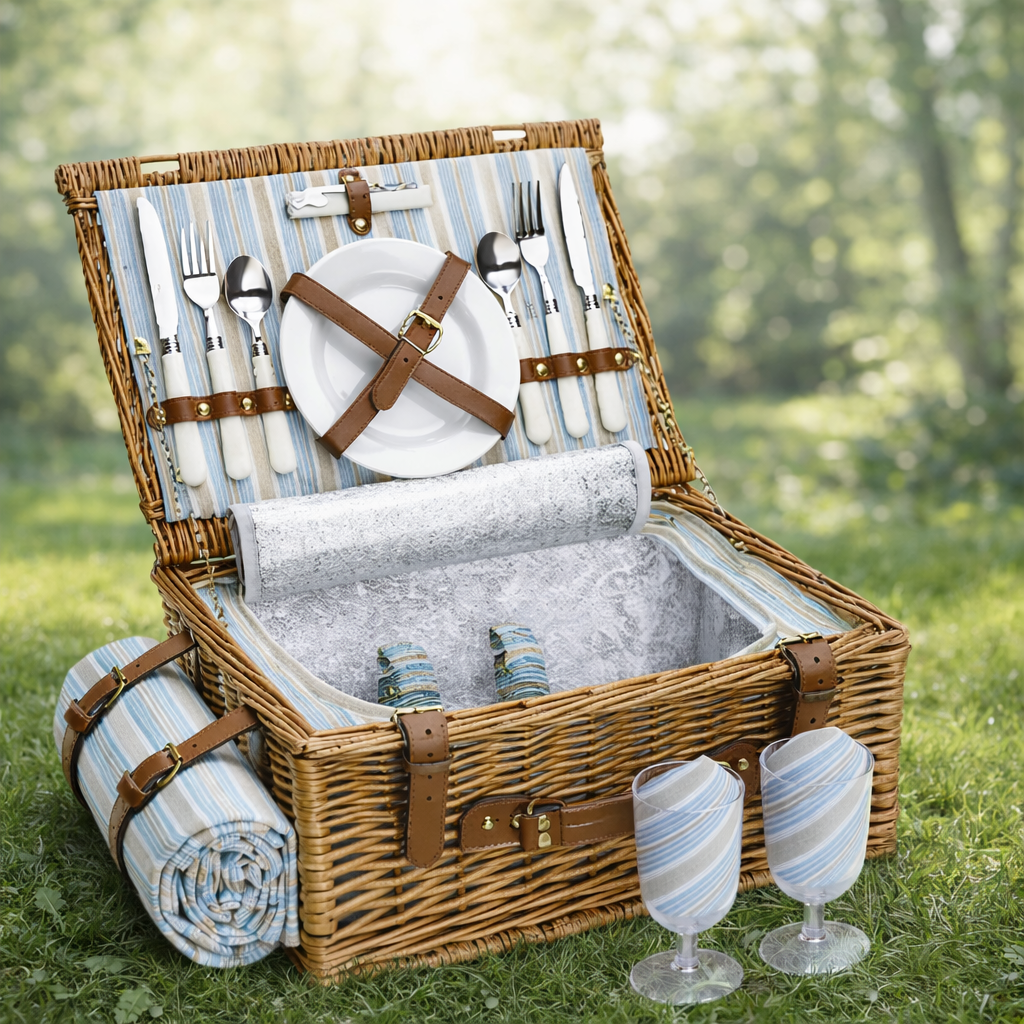 Classic Willow Picnic Basket Set with Blanket & Cooler, 2 or 4 persons