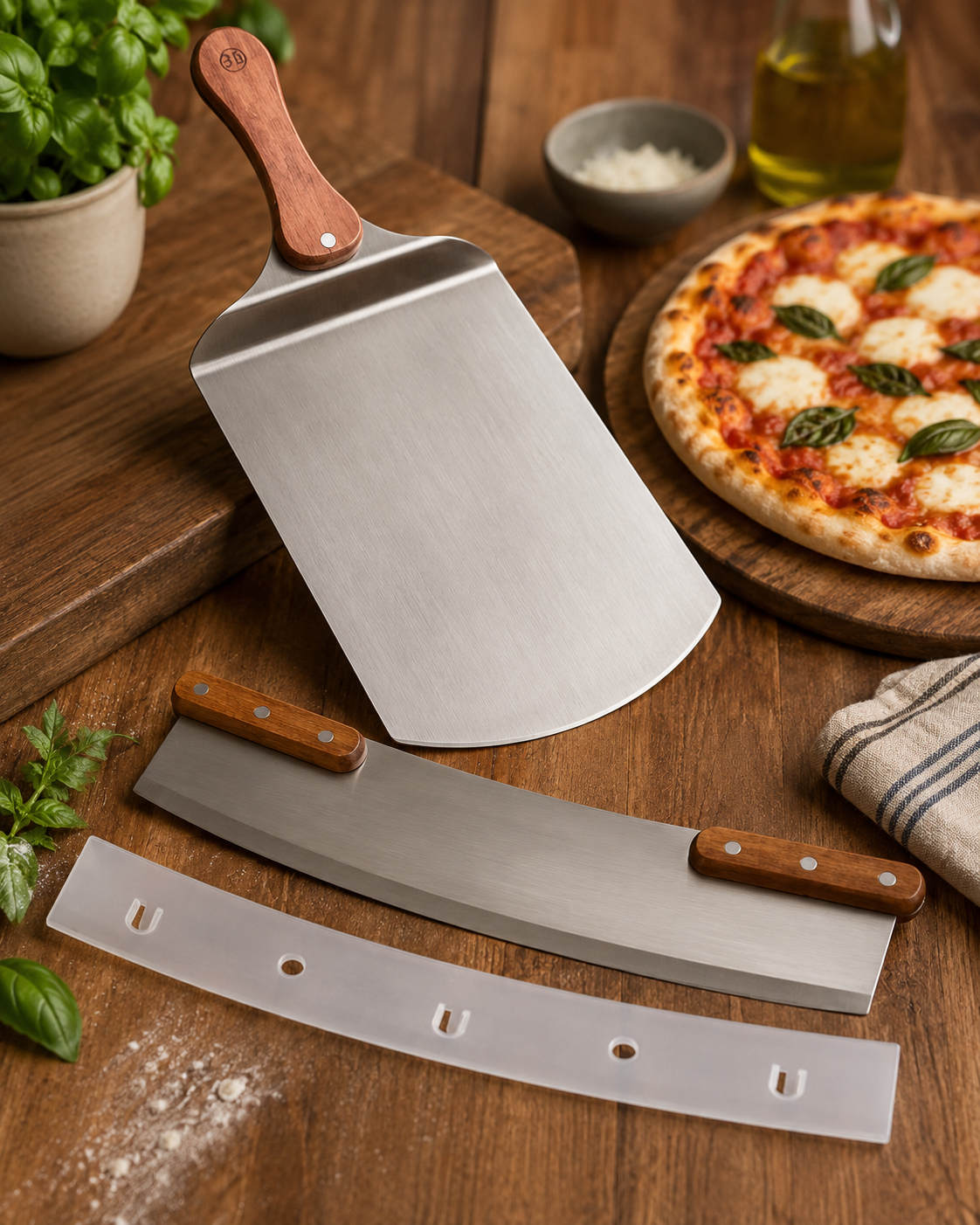 Outset Pizza Peel and Rocking Cutter Kit, 2-Piece Set