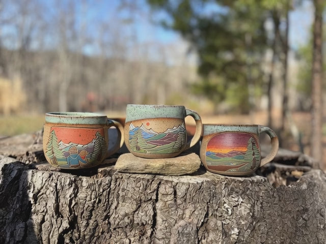 Forest Jeannie Pottery Artisan Mountain Stoneware Mug · 16 oz | Choose Your Design