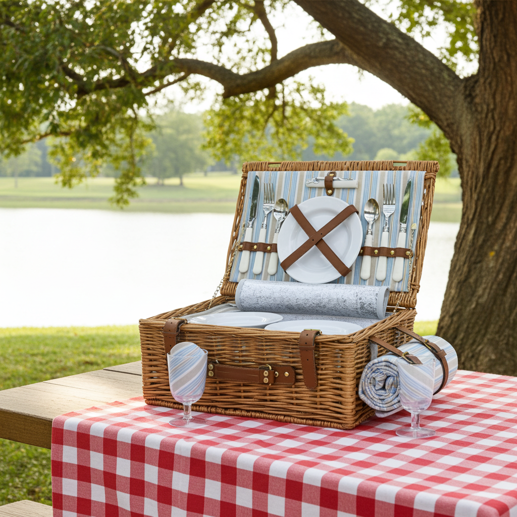 Classic Willow Picnic Basket Set with Blanket & Cooler, 2 or 4 persons