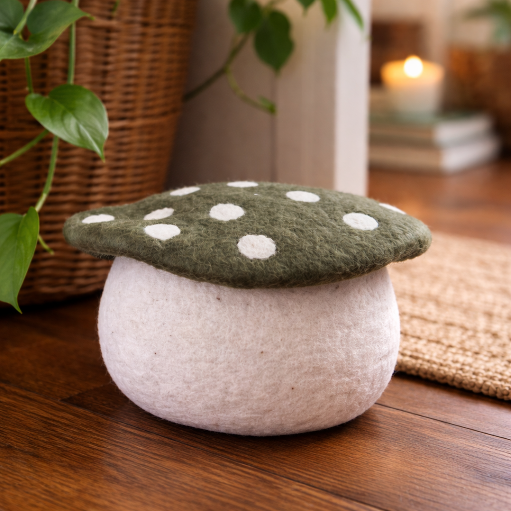 Artisan Wool Felted Mushroom Doorstop