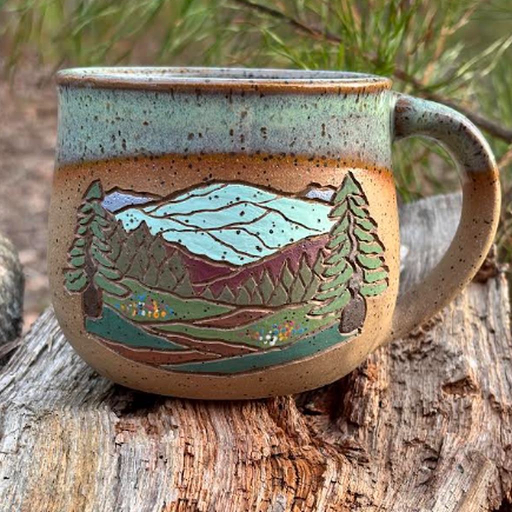 Forest Jeannie Pottery Artisan Mountain Stoneware Mug · 16 oz | Choose Your Design