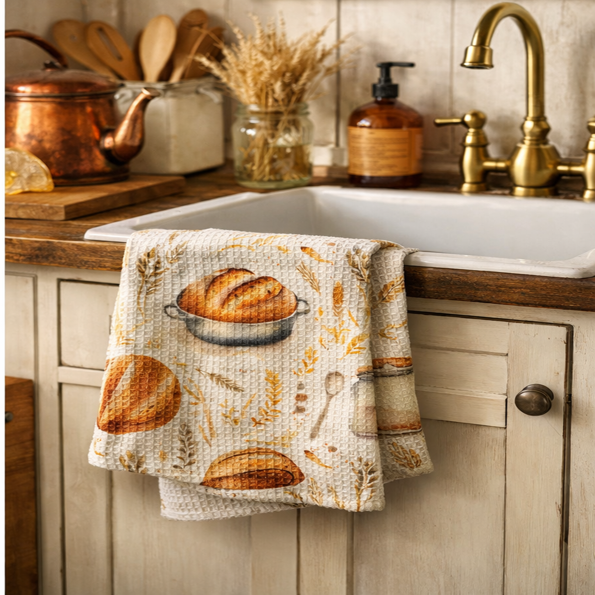 Sourdough Waffle Weave Kitchen Towel, Cozy Bread Baking Towel for Farmhouse Kitchens
