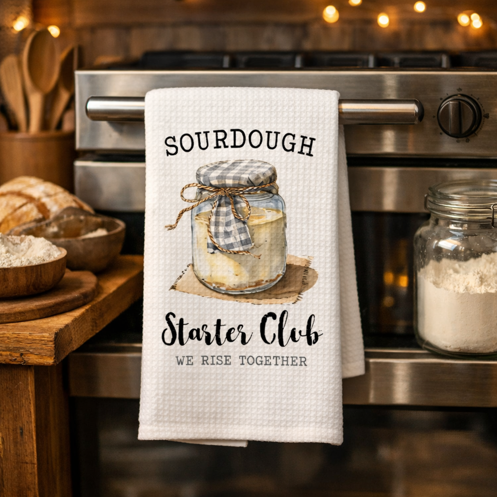 Sourdough Starter Club Kitchen Towel, Cozy Bread Baking Gift for Sourdough Lovers