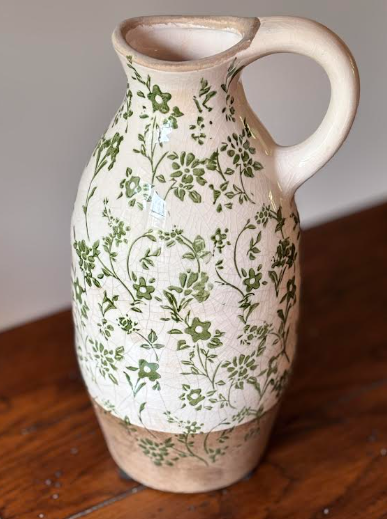 Cottage Bloom Tall Green Floral Pitcher