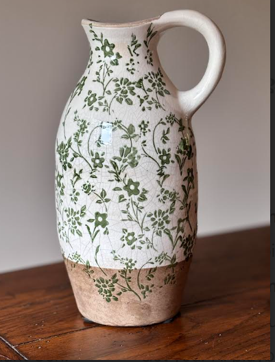 Cottage Bloom Tall Green Floral Pitcher